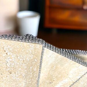 Bejeweled Tile Coaters l Set of 4 l Beige l Black felt bottom l Sparkle Trim